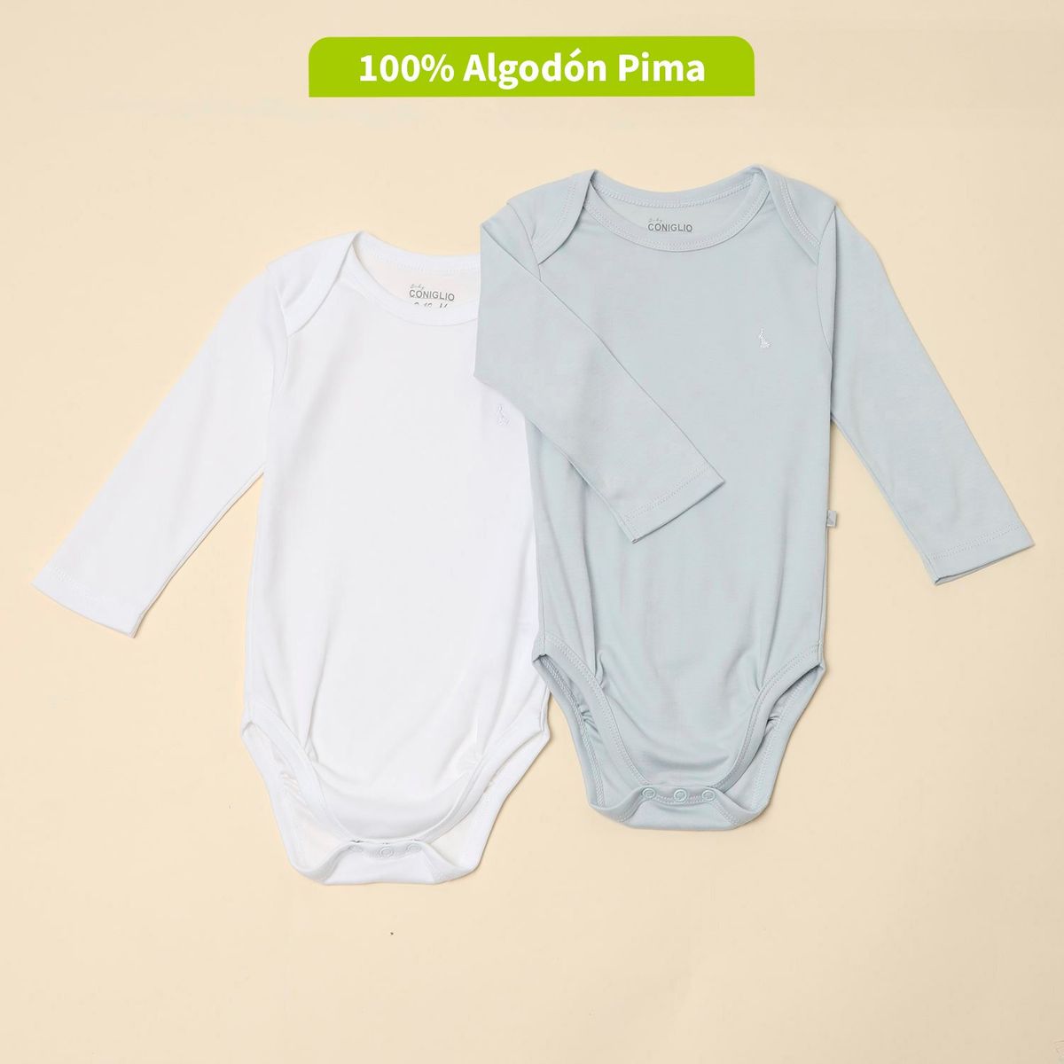 CONIGLIO - Body Bebé Niño Pack X2 Manga Larga Algodón Pima Coniglio
