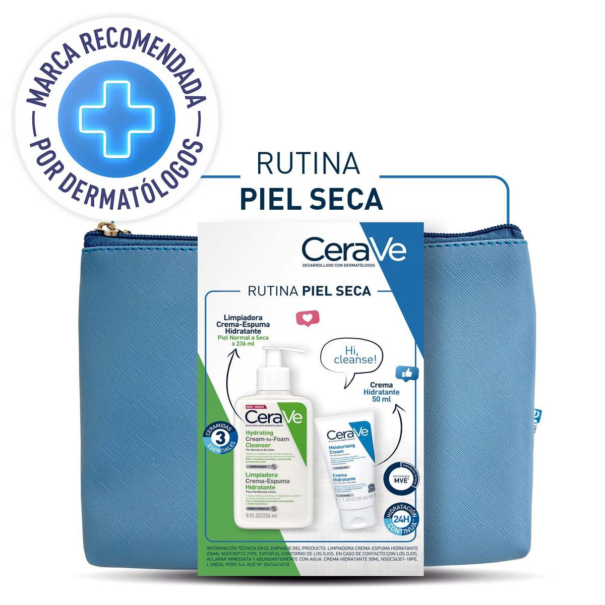 CERAVE - Set Cerave Hydratante: Limpiador 236Ml + Crema + Neceser