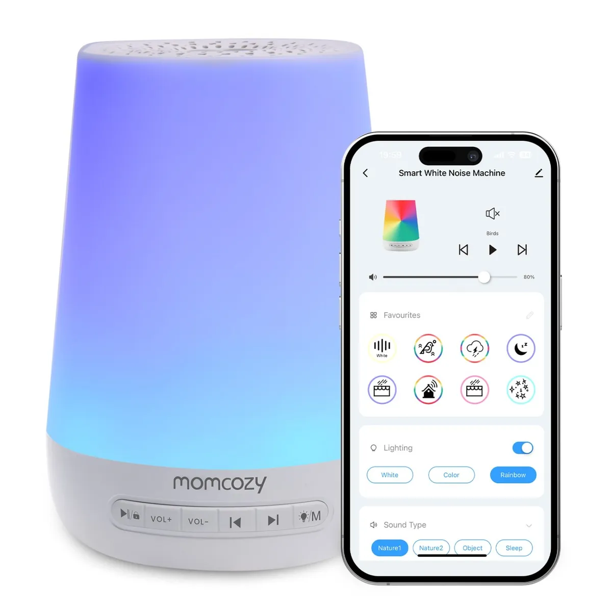 MOMCOZY - Monitor Y Lámpara Inteligente De Ruido Blanco Para Bebé Momcozy