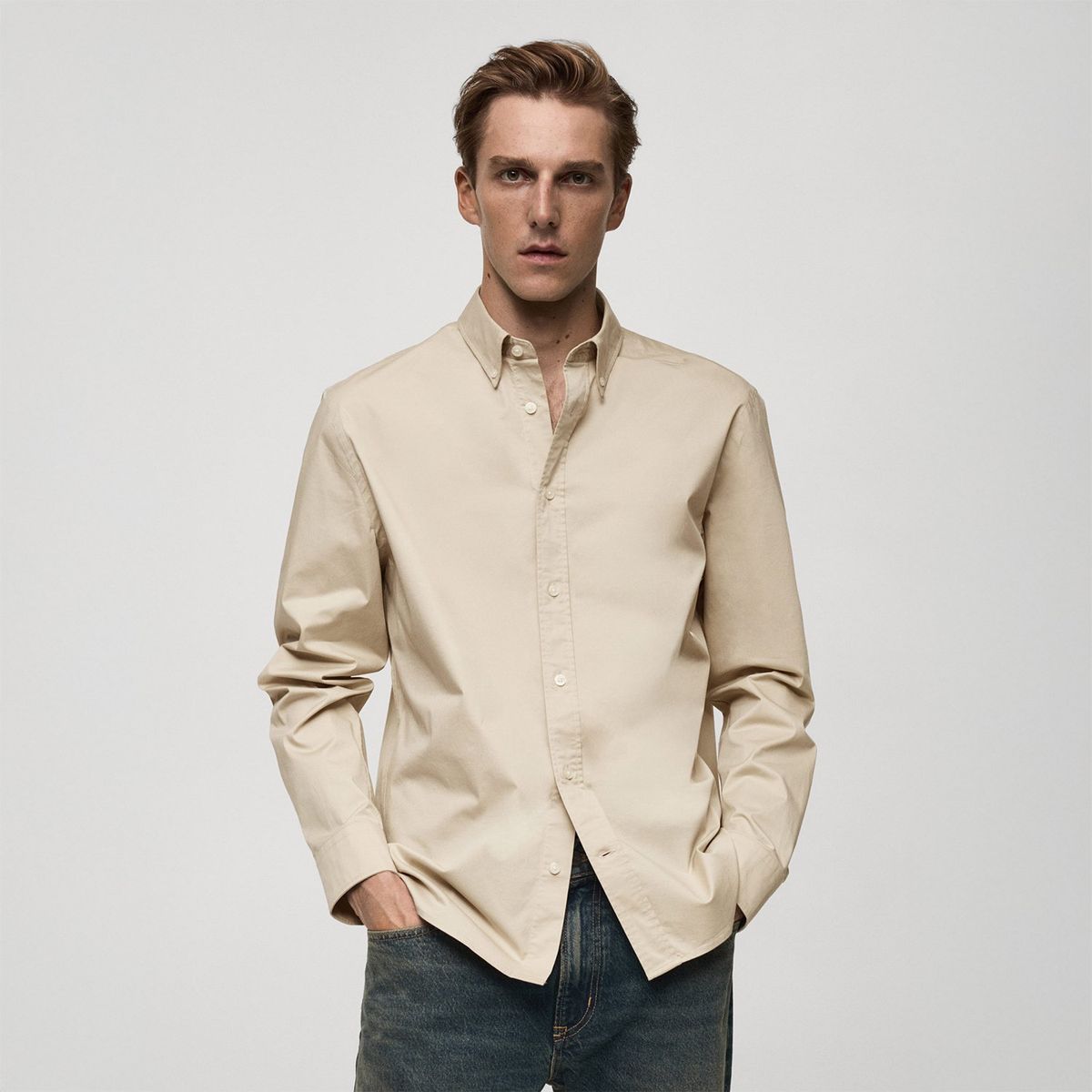 MANGO - Camisa Manga Larga Algodón Hombre Mango 