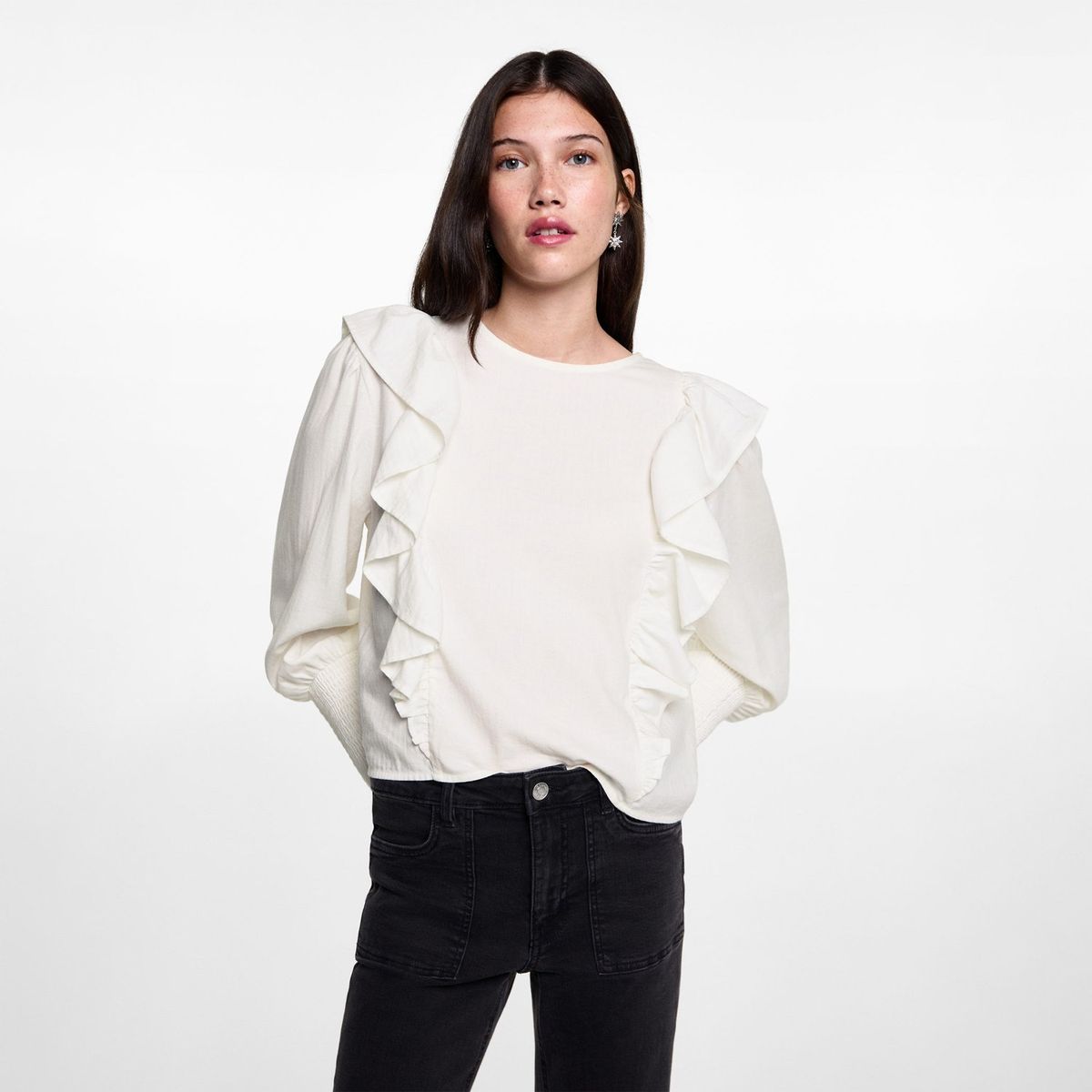 MANGO TEEN - Blusa Manga Larga 100% Algodón Mujer Mango