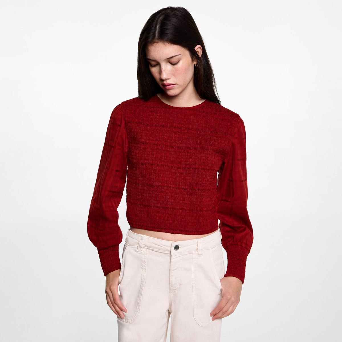 MANGO TEEN - Blusa Manga Larga 100% Algodón Mujer Mango