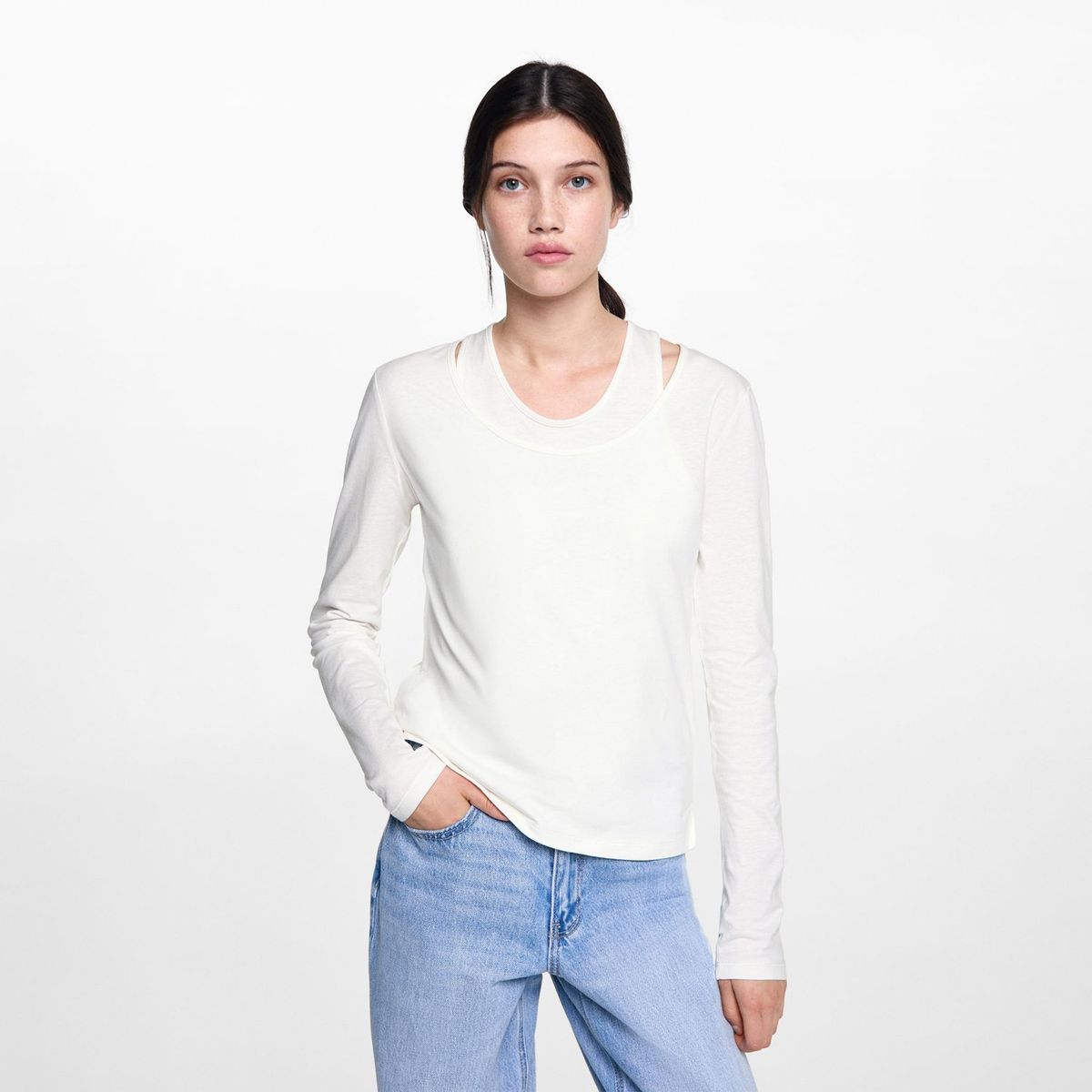 MANGO TEEN - Polo Manga Larga 100% Algodón Mujer Mango