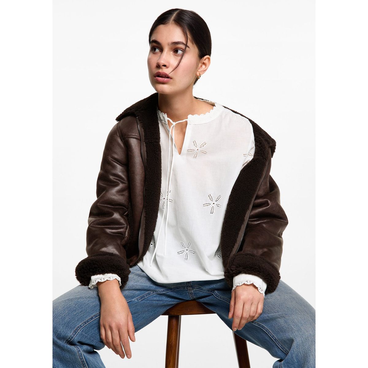 MANGO TEEN - Blusa Manga Larga 100% Algodón Mujer Mango