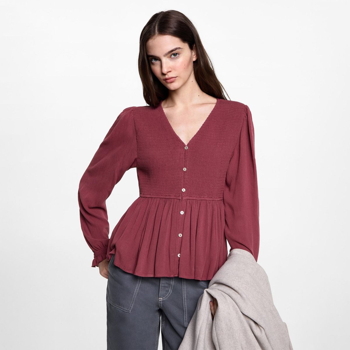 MANGO TEEN - Blusa Manga Larga Mujer Mango