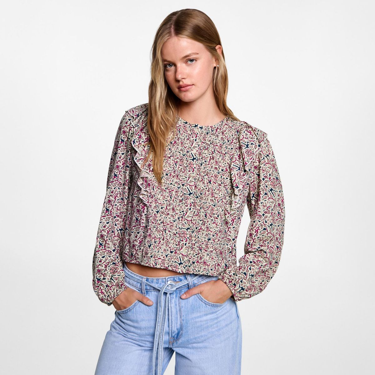 MANGO TEEN - Blusa Manga Larga Mujer Mango
