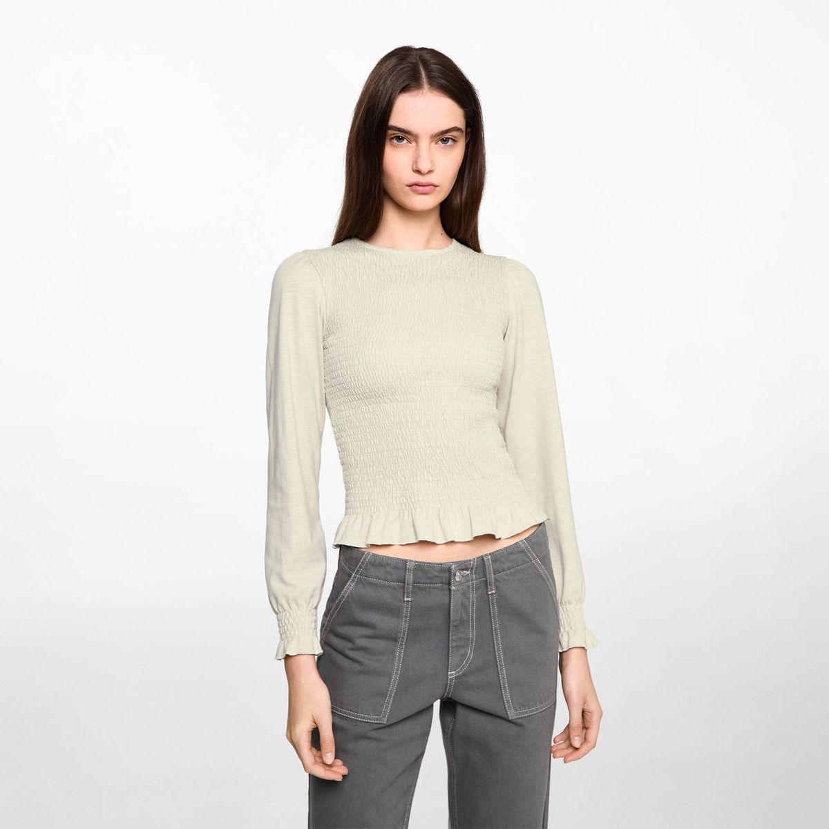 MANGO TEEN - Blusa Manga Larga 100% Algodón Mujer Mango