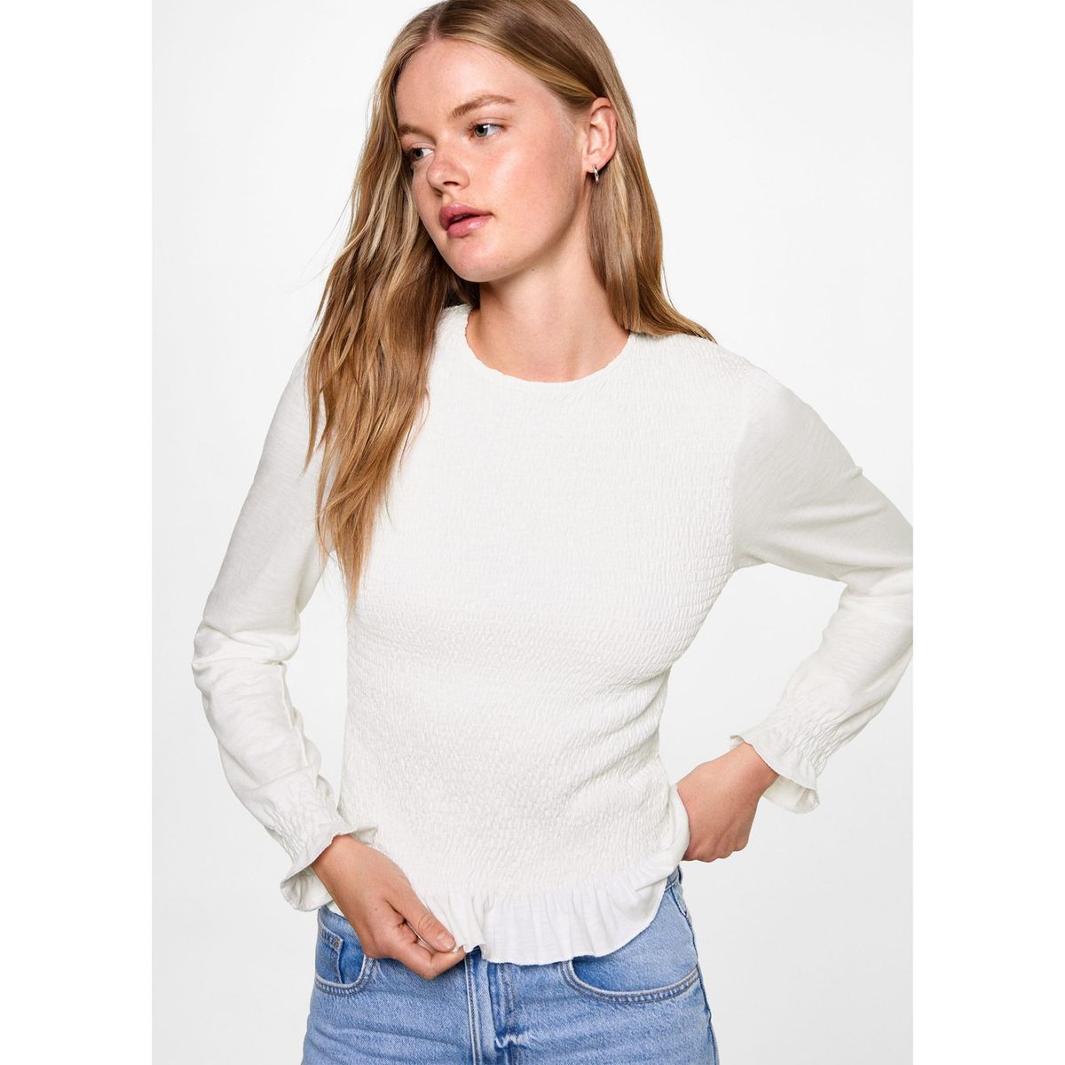 MANGO TEEN - Blusa Manga Larga 100% Algodón Mujer Mango