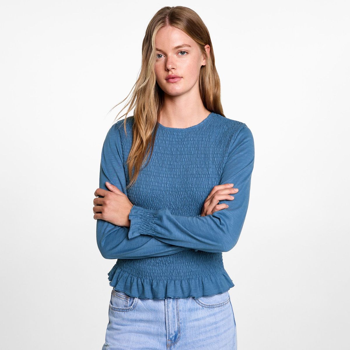 MANGO TEEN - Blusa Manga Larga 100% Algodón Mujer Mango