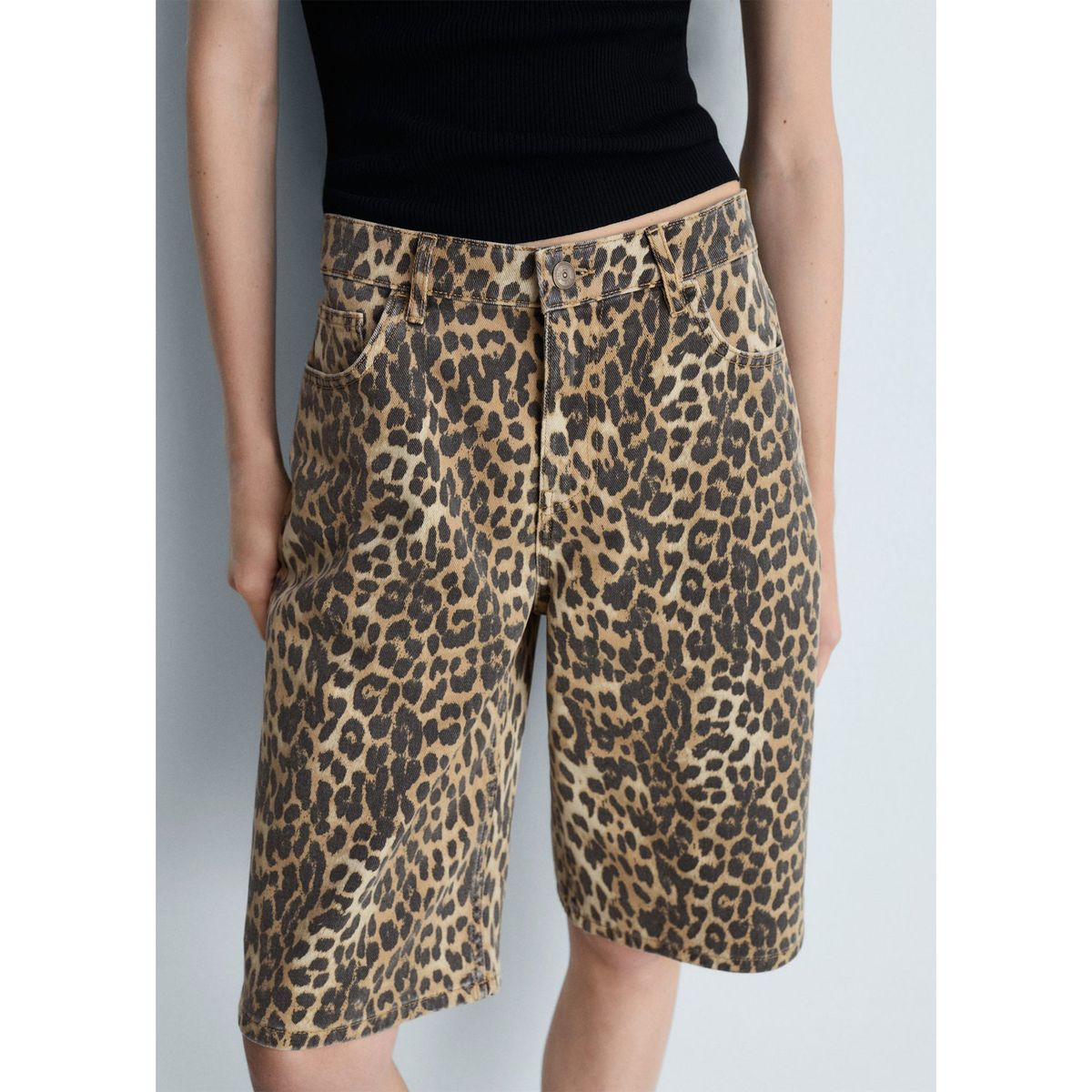 MANGO - Bermuda Leopardo 100% Algodón Mujer Mango