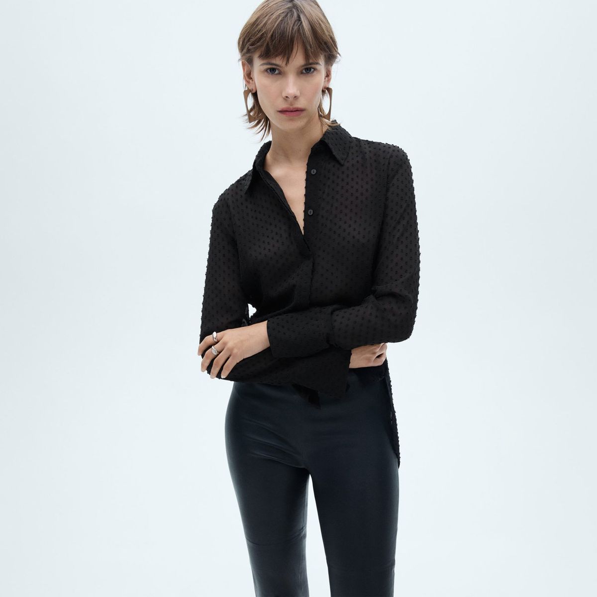 MANGO - Camisa Glen Manga Larga Mujer Mango