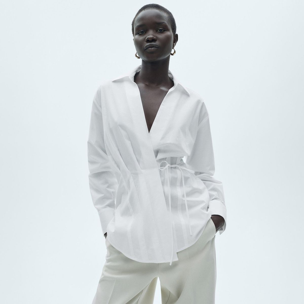 MANGO - Camisa Manga Larga Algodón Mujer Mango