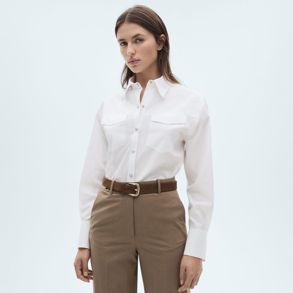 MANGO - Camisa Manga Larga Algodón Mujer Mango