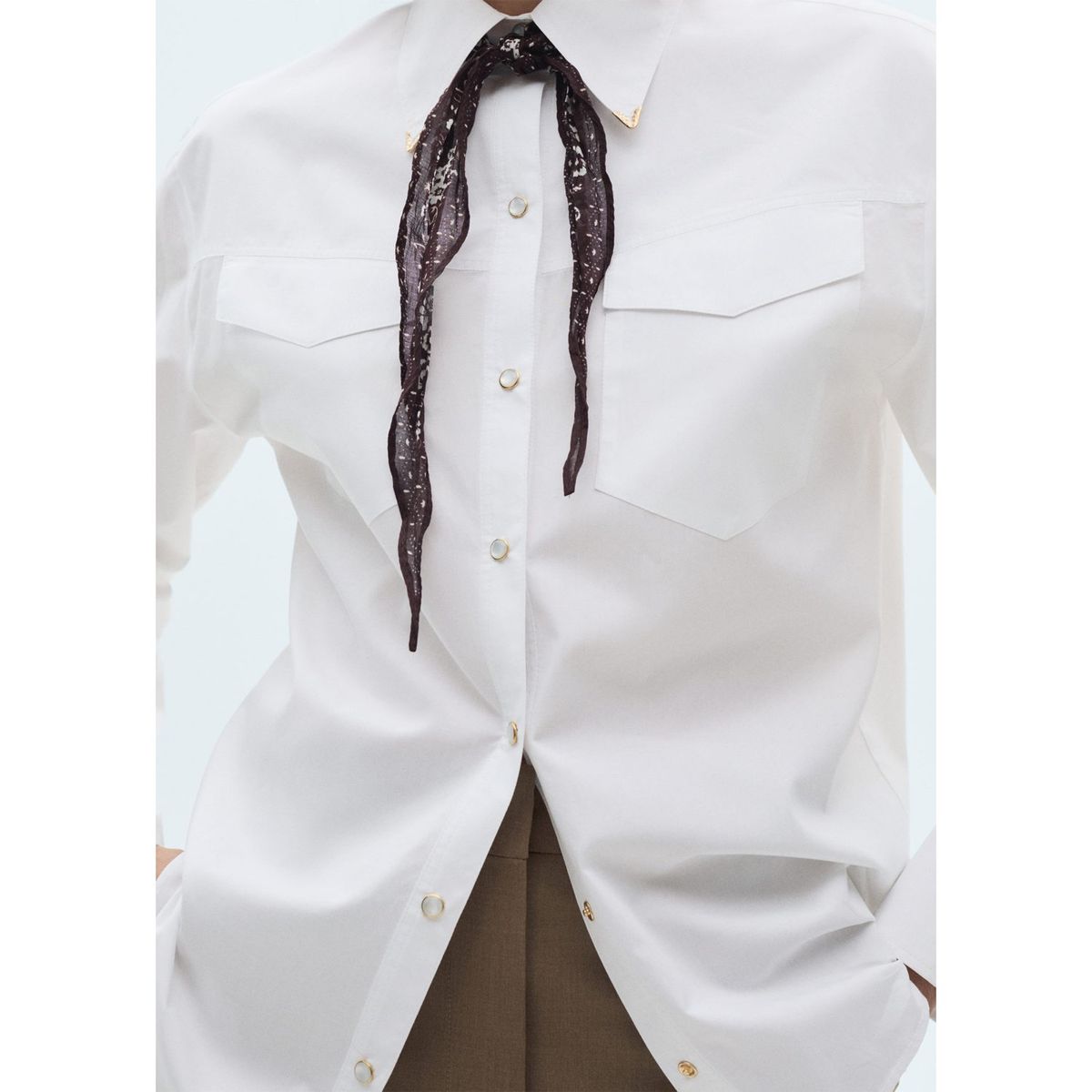 MANGO - Camisa Manga Larga Algodón Mujer Mango