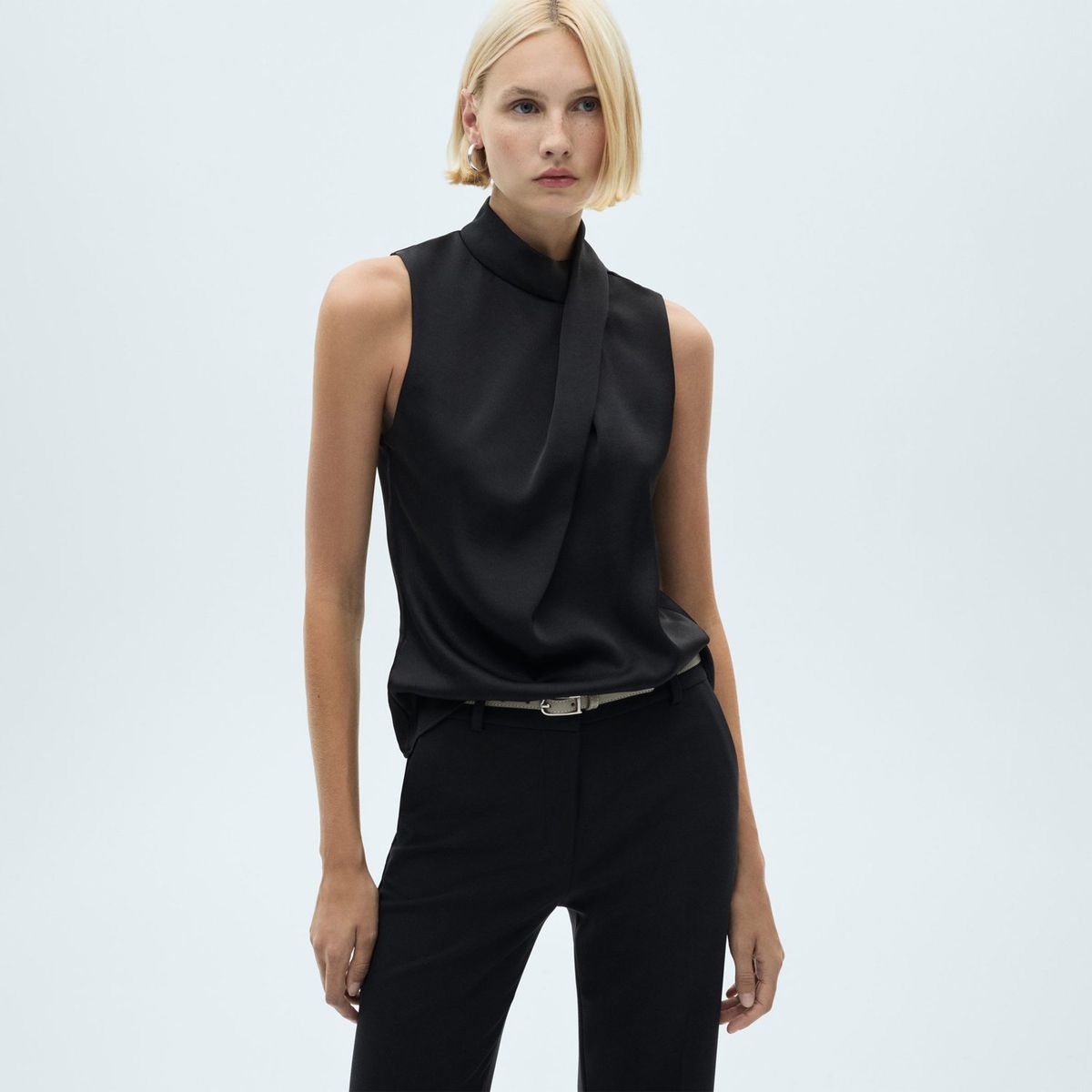 MANGO - Blusa Drapy Sin Mangas Mujer Mango