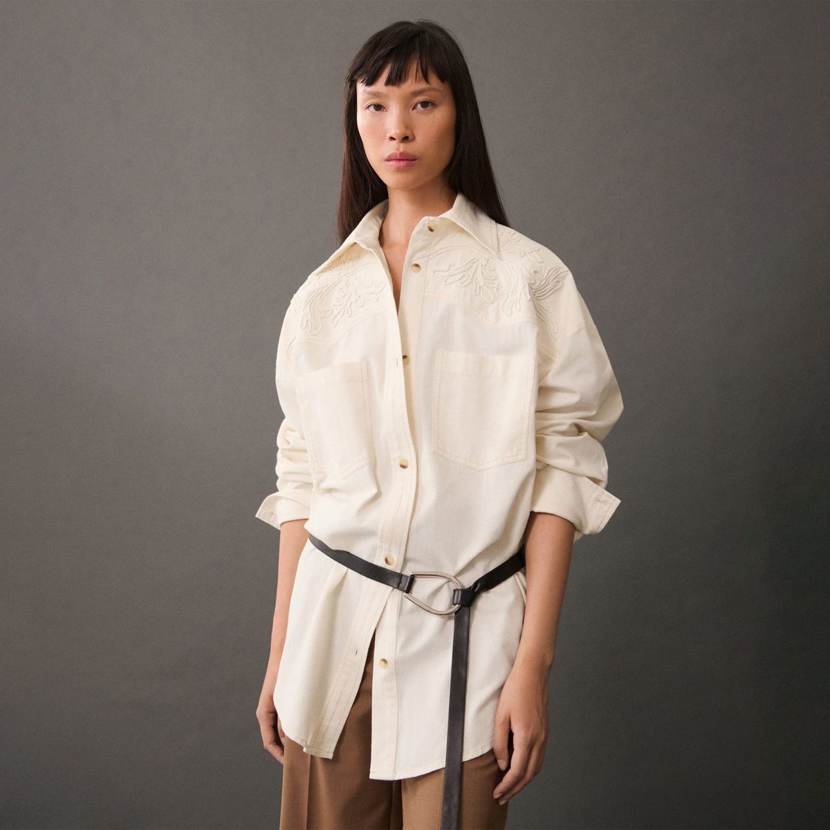 MANGO - Camisa Oversize Manga Larga 100% Algodón Mujer Mango