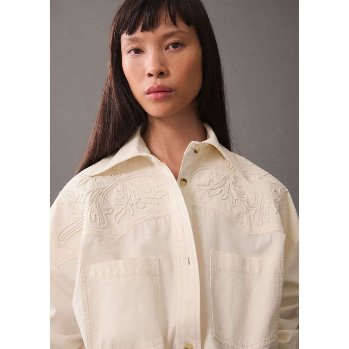 MANGO - Camisa Oversize Manga Larga 100% Algodón Mujer Mango