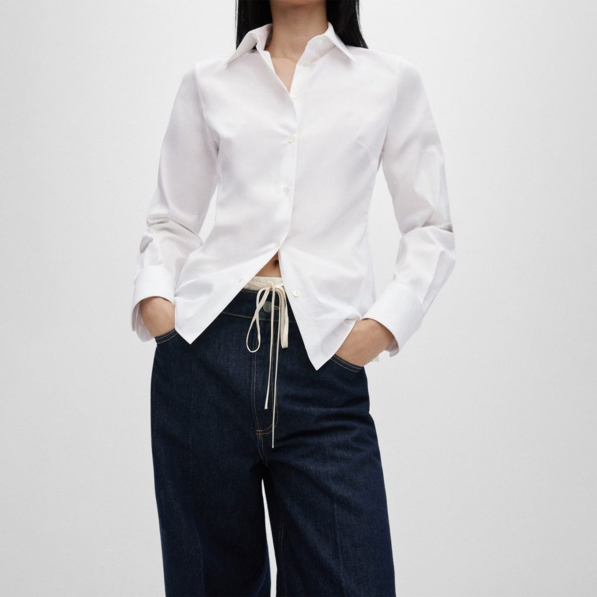 MANGO - Camisa Manga Larga Algodón Mujer Mango