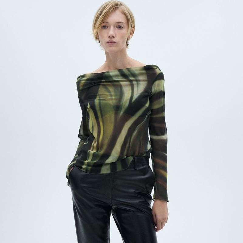 MANGO - Blusa Manga Larga Casual Mujer Mango