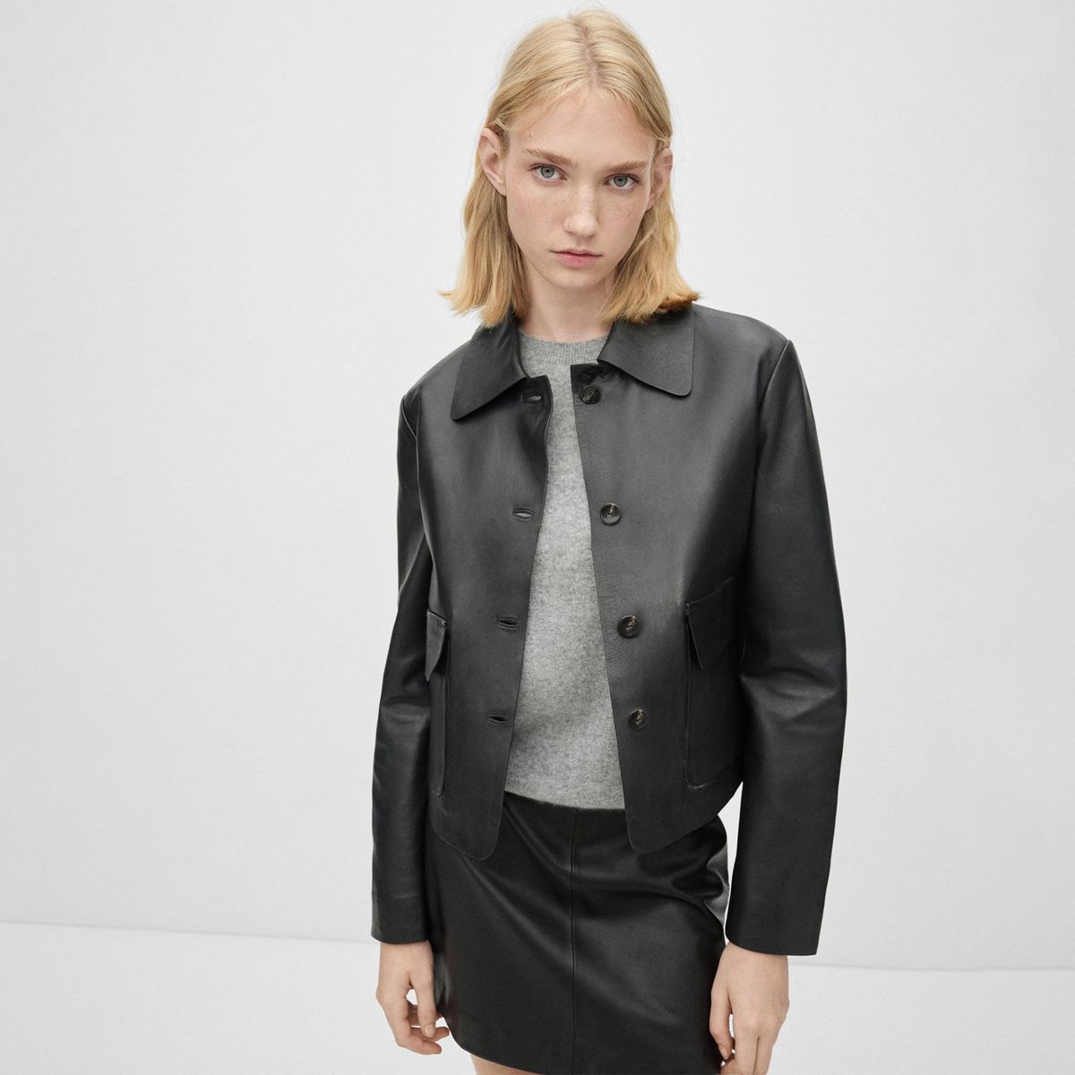 MANGO - Casaca Casual 100% Cuero Mujer Mango