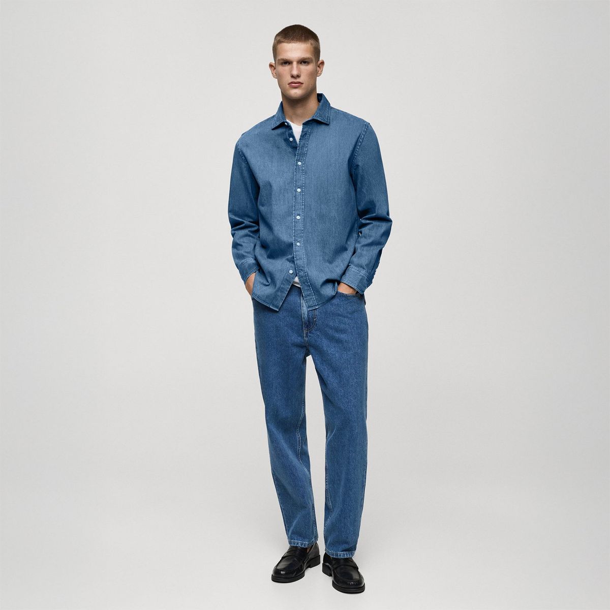 MANGO - Camisa Manga Larga 100% Algodón Hombre Mango 