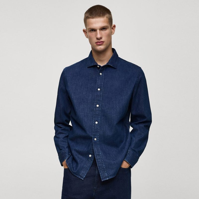 MANGO - Camisa Manga Larga 100% Algodón Hombre Mango 