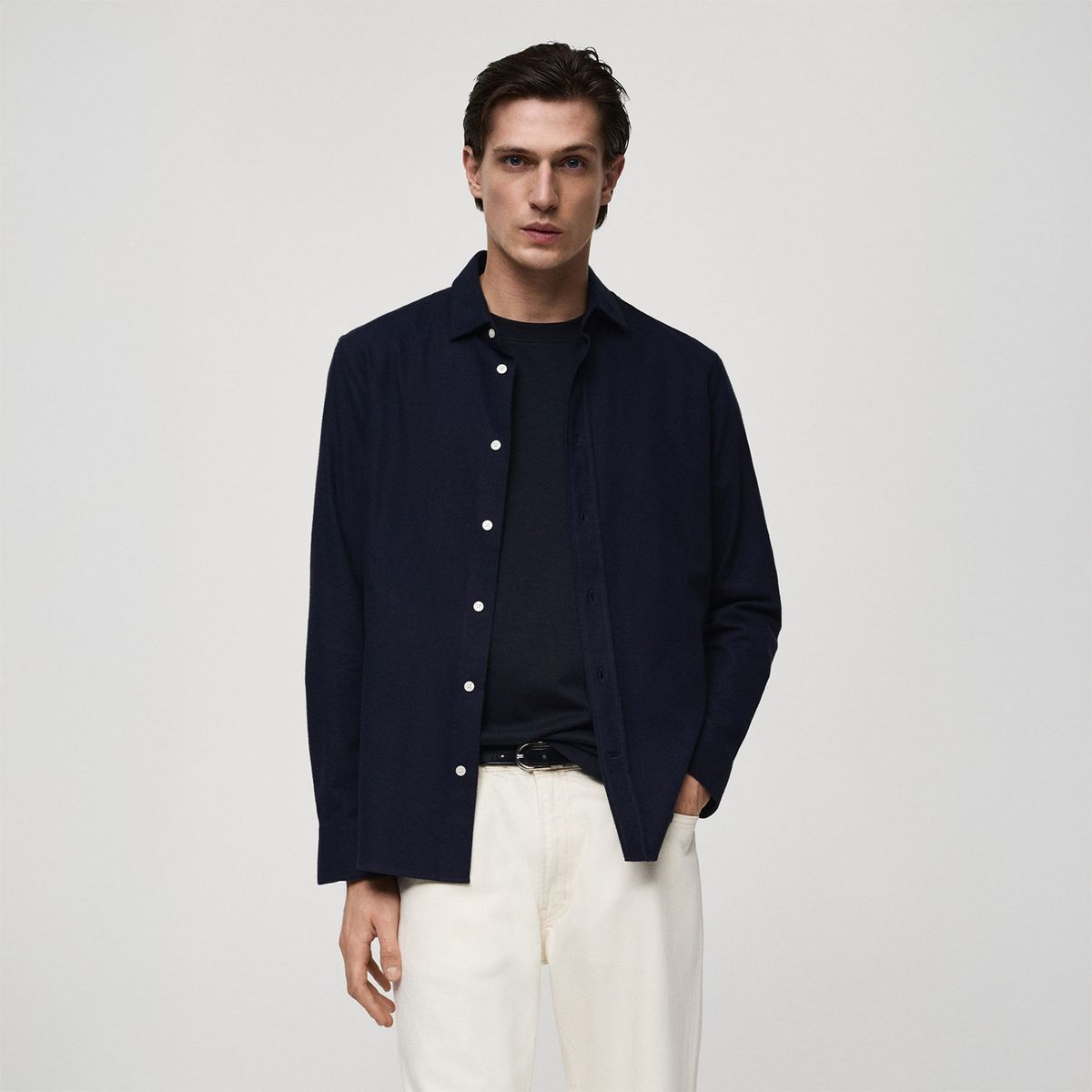 MANGO - Camisa Manga Larga 100% Algodón Hombre Mango