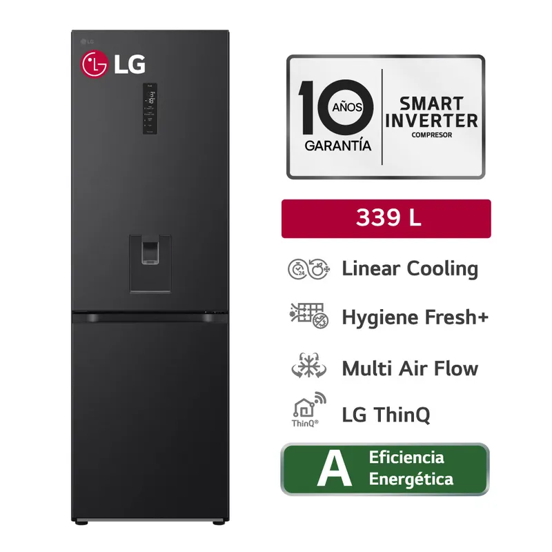 LG - Refrigeradora GB37SPV 339LT Linear Cooling Bottom Freezer Negro Acero LG