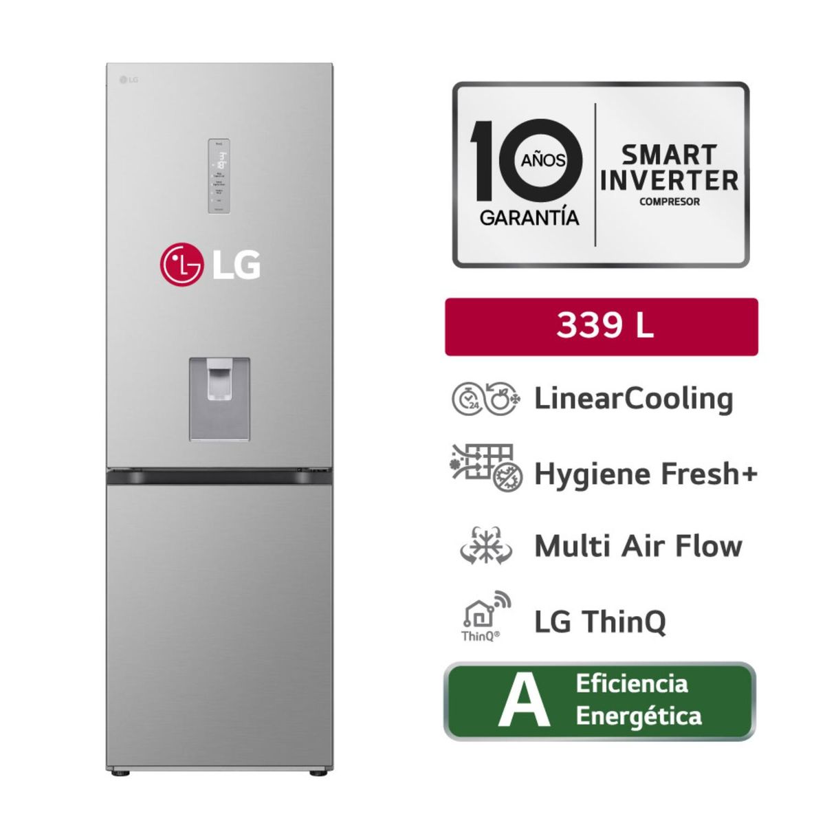 LG - Refrigeradora GB37SPY 339LT Linear Cooling Bottom Freezer Plateado LG
