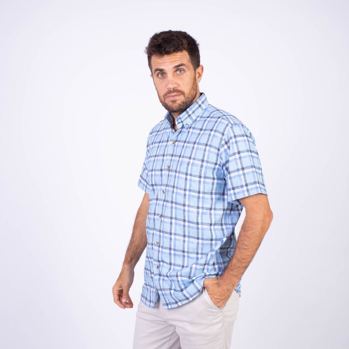 PIERRE CARDIN - Camisa Manga Corta Lino Hombre Pierre Cardin