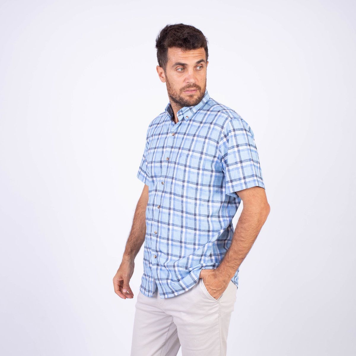 PIERRE CARDIN - Camisa Manga Corta Lino Hombre Pierre Cardin