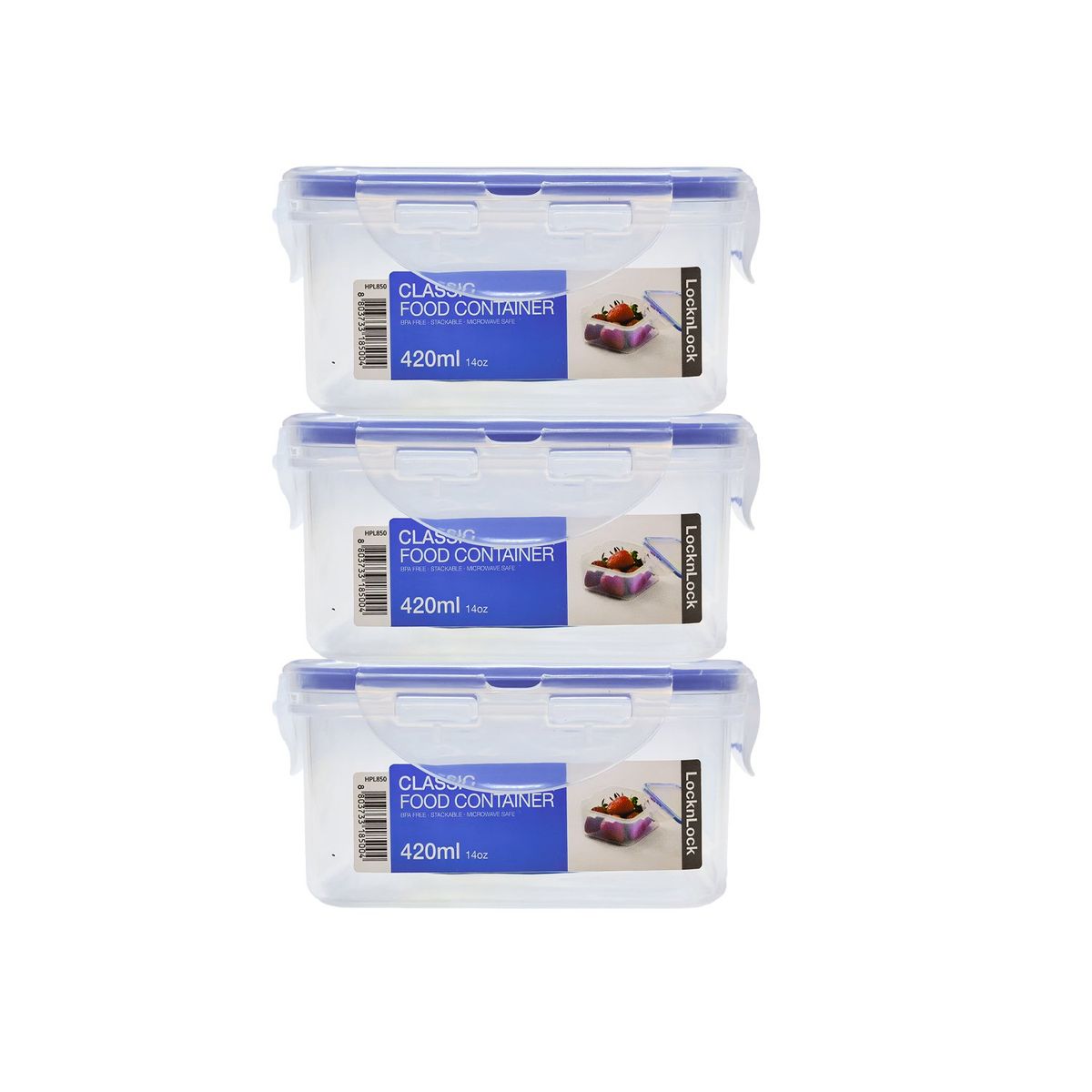 LOCK & LOCK - Set X3 Envase Hermético Cuadrado 420ml Locknlock