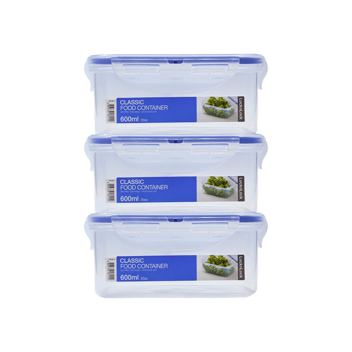 LOCK & LOCK - Set 3x2 Envase Hermético Recto 600ml Locknlock