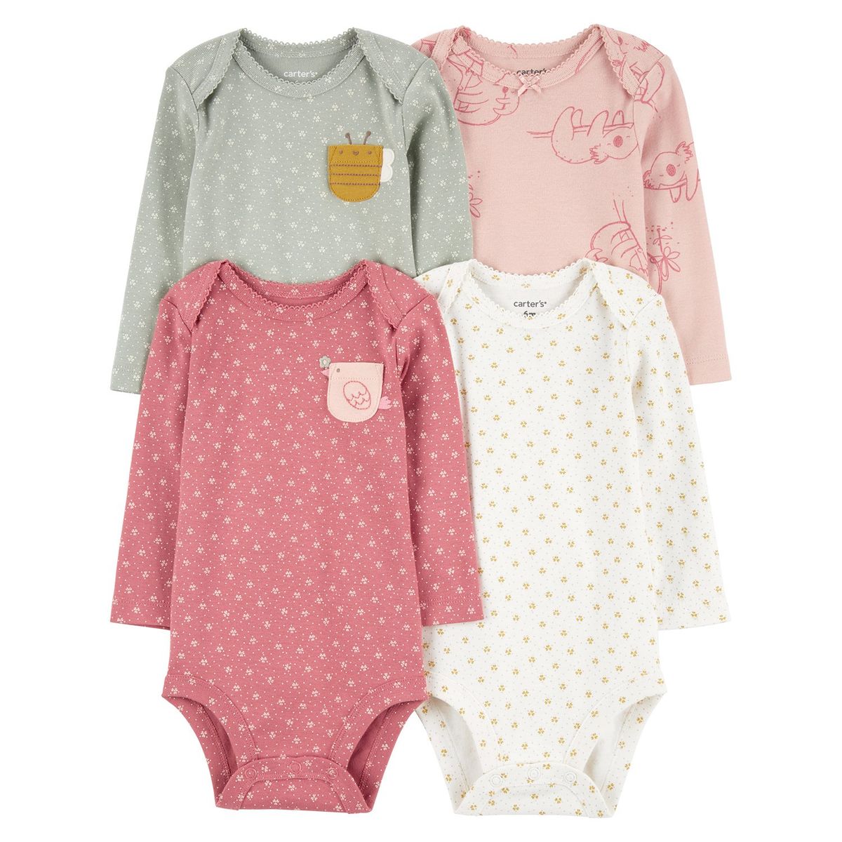 CARTER'S - Body Bebé Niña Pack X4 Algodón Carters