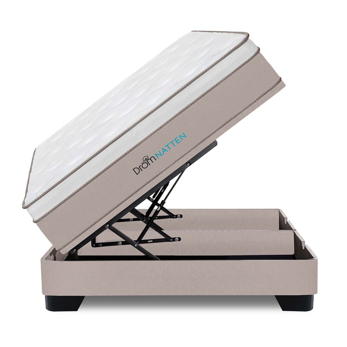 DROM - Cama Boxet Natten Queen + 2 Almohadas Viscoelásticas y Protector