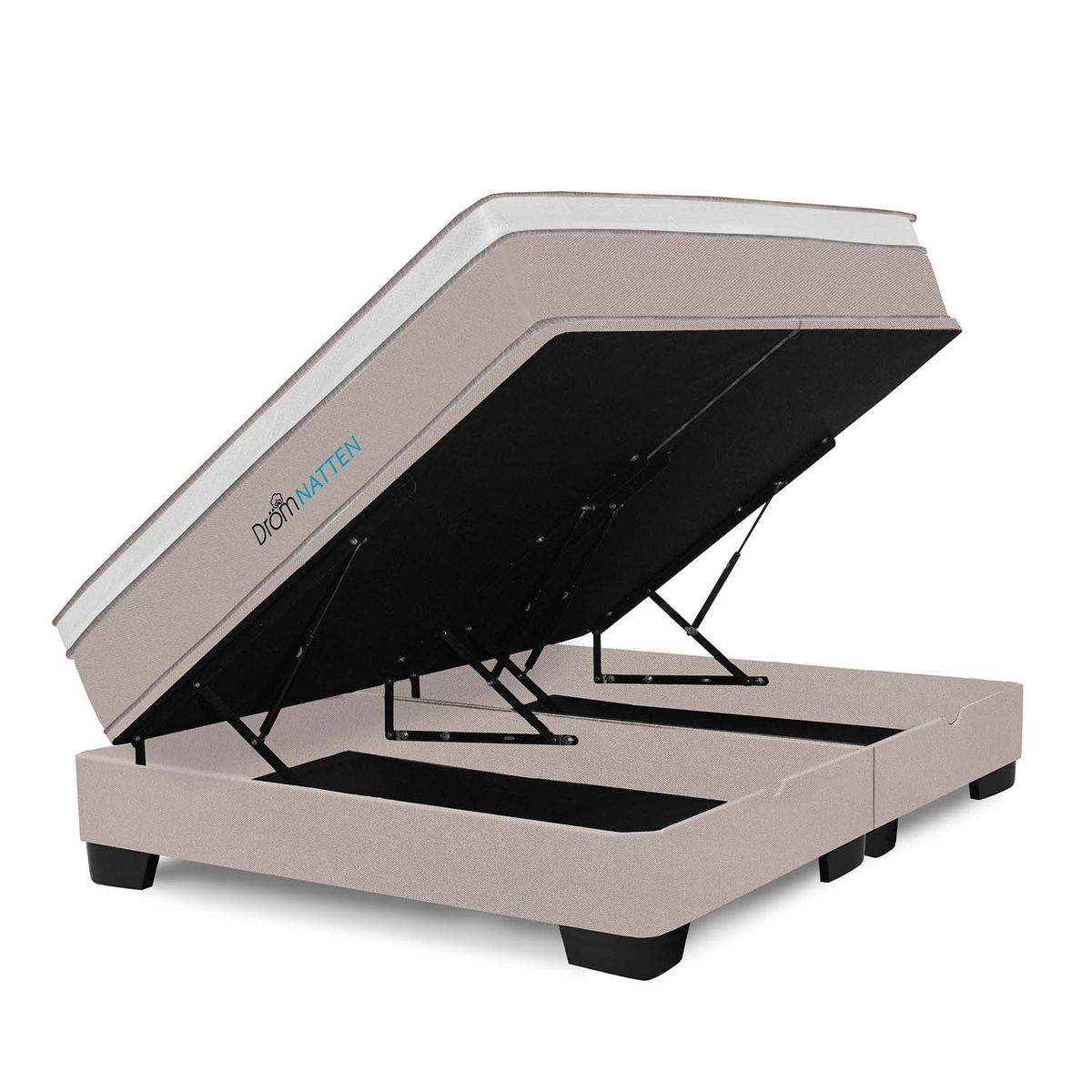 DROM - Cama Boxet Natten Queen + 2 Almohadas Viscoelásticas y Protector