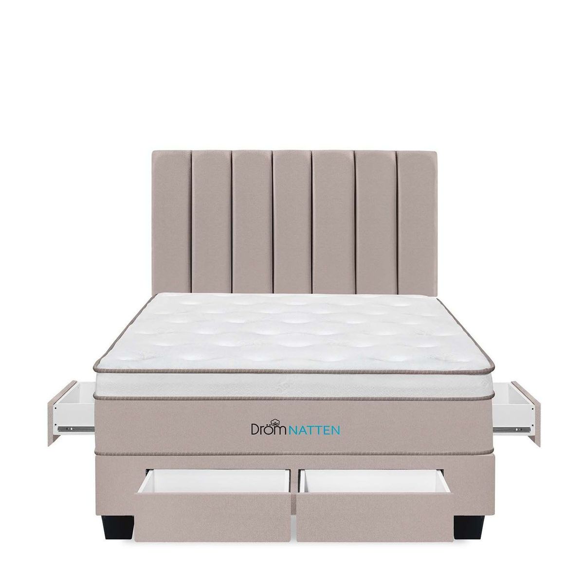 DROM - Dormitorio Con Cajones Natten Queen + 2 Almohadas Viscoelásticas + Protector