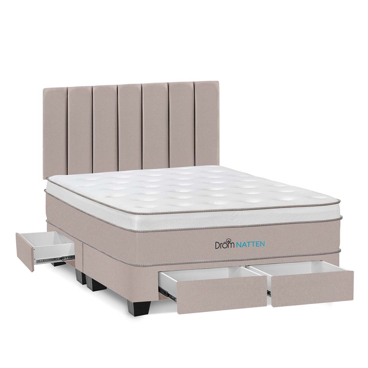 DROM - Dormitorio Con Cajones Natten Queen + 2 Almohadas Viscoelásticas + Protector