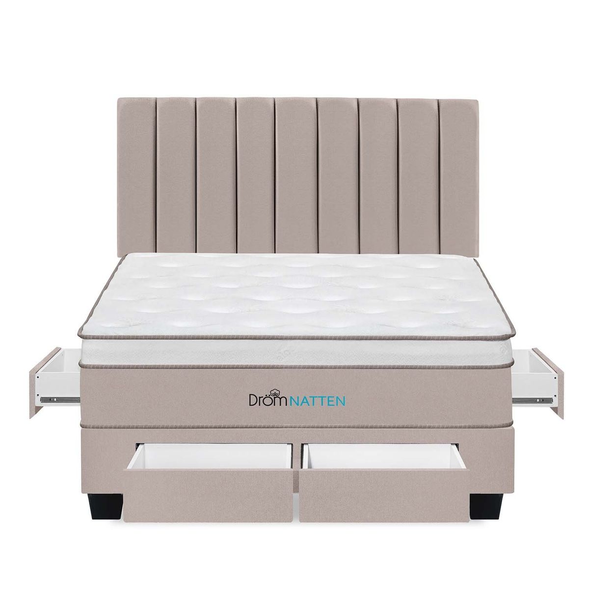 DROM - Dormitorio Con Cajones Natten King + 2 Almohadas Viscoelásticas + Protector