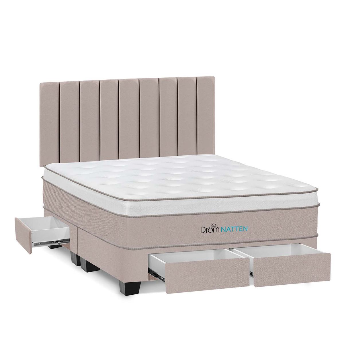 DROM - Dormitorio Con Cajones Natten King + 2 Almohadas Viscoelásticas + Protector