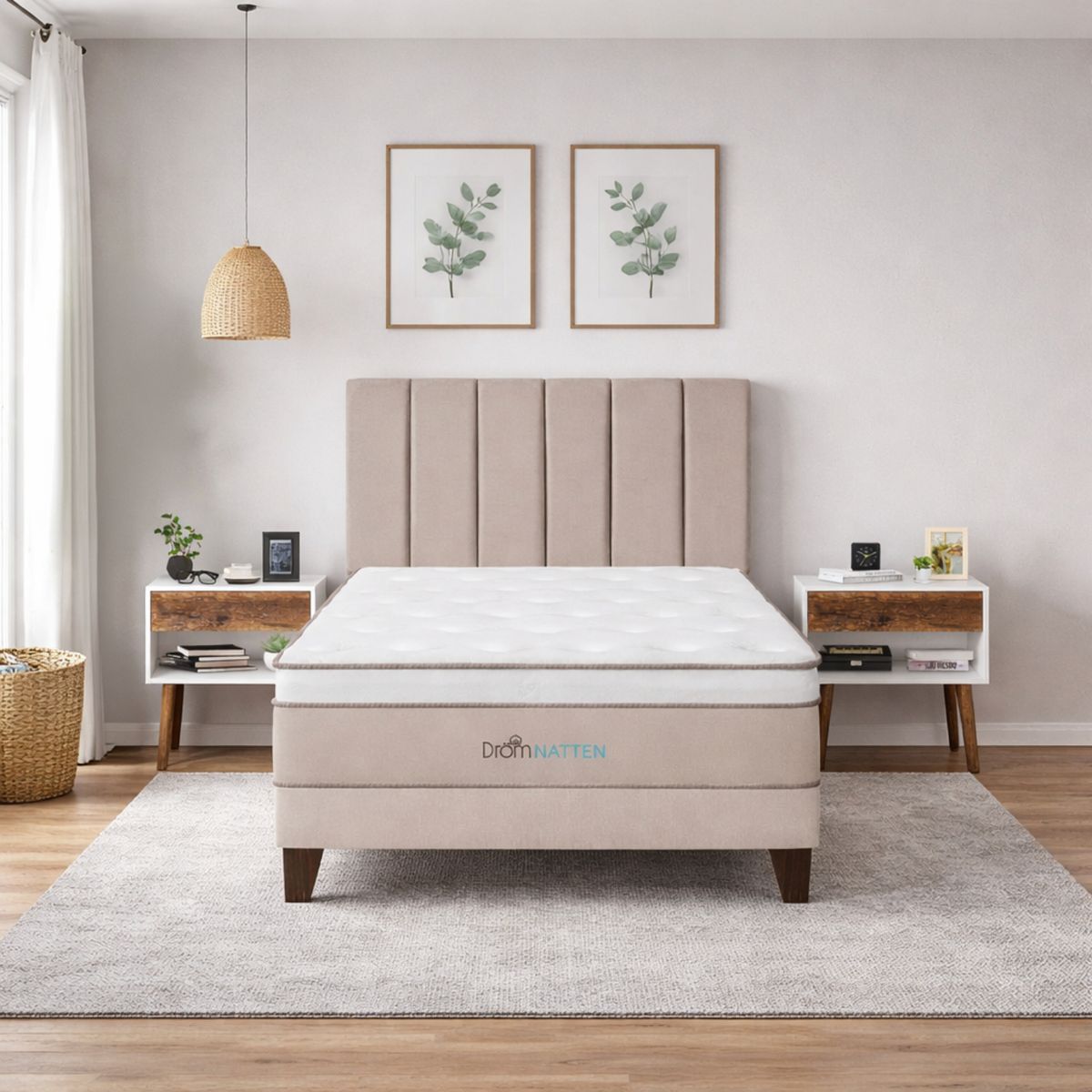 DROM - Dormitorio Europeo Natten 2 Plz + 2 Veladores + 2 Almohadas Viscoelásticas + Protector