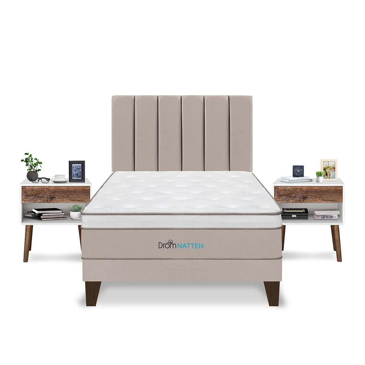 DROM - Dormitorio Europeo Natten 2 Plz + 2 Veladores + 2 Almohadas Viscoelásticas + Protector