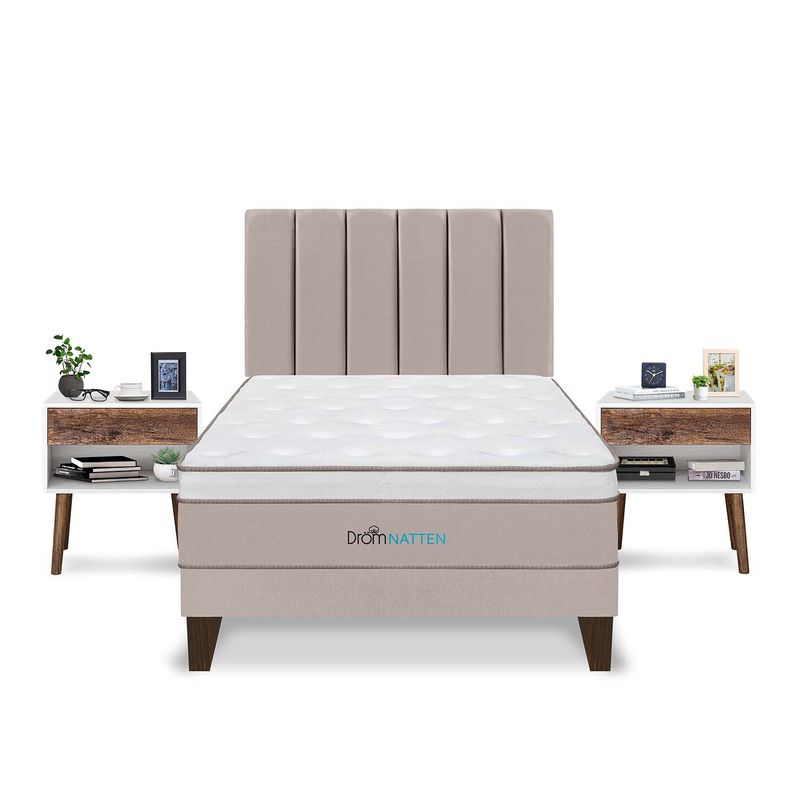 DROM - Dormitorio Europeo Natten 2 Plz + 2 Veladores + 2 Almohadas Viscoelásticas + Protector