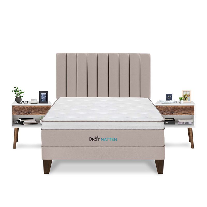 DROM - Dormitorio Europeo Natten King + 2 Veladores + 2 Almohadas Viscoelásticas + Protector
