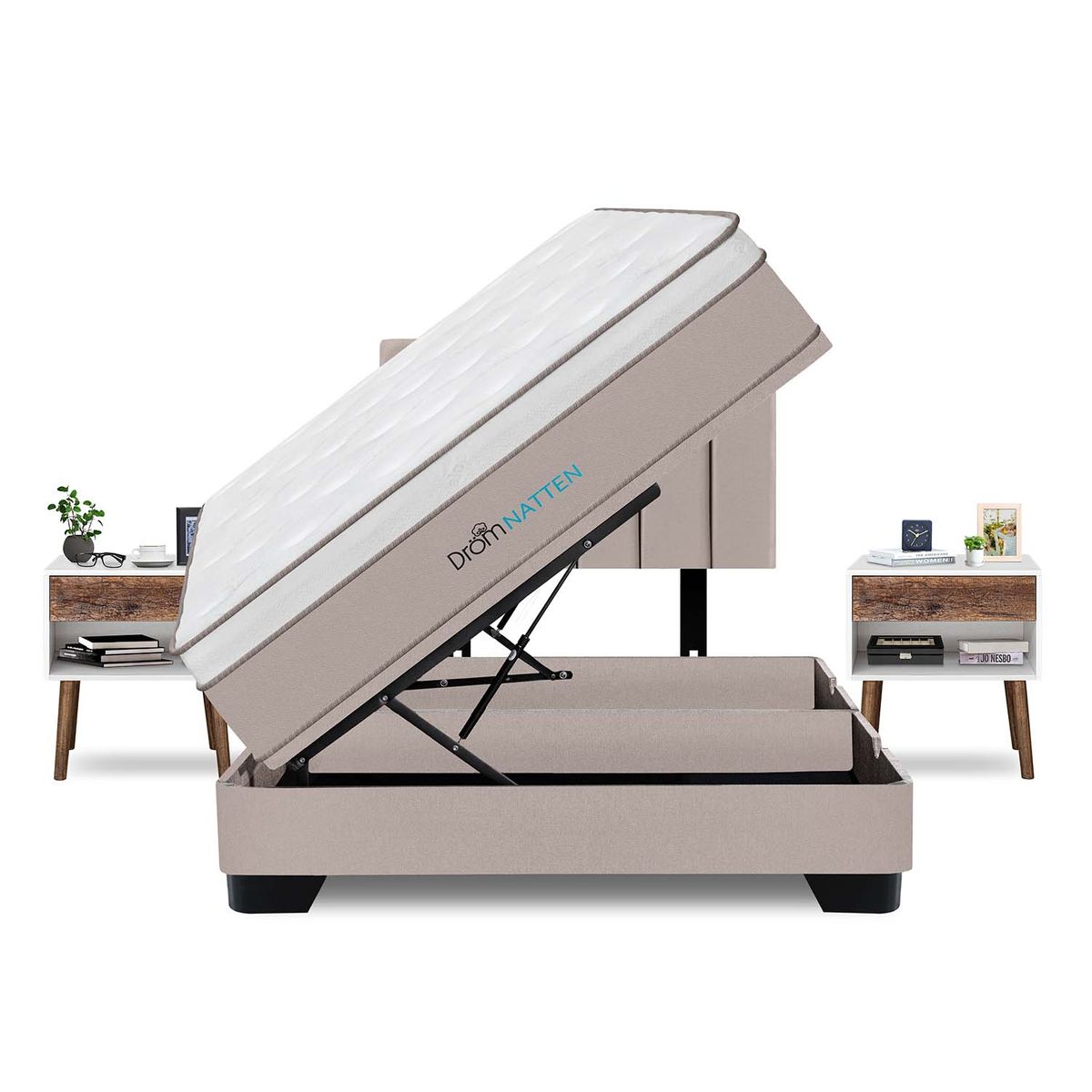 DROM - Dormitorio Boxet Natten 2 Plz + 2 Veladores + 2 Almohadas Viscoelásticas + Protector