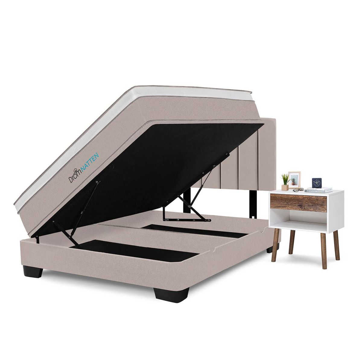 DROM - Dormitorio Boxet Natten 2 Plz + 2 Veladores + 2 Almohadas Viscoelásticas + Protector