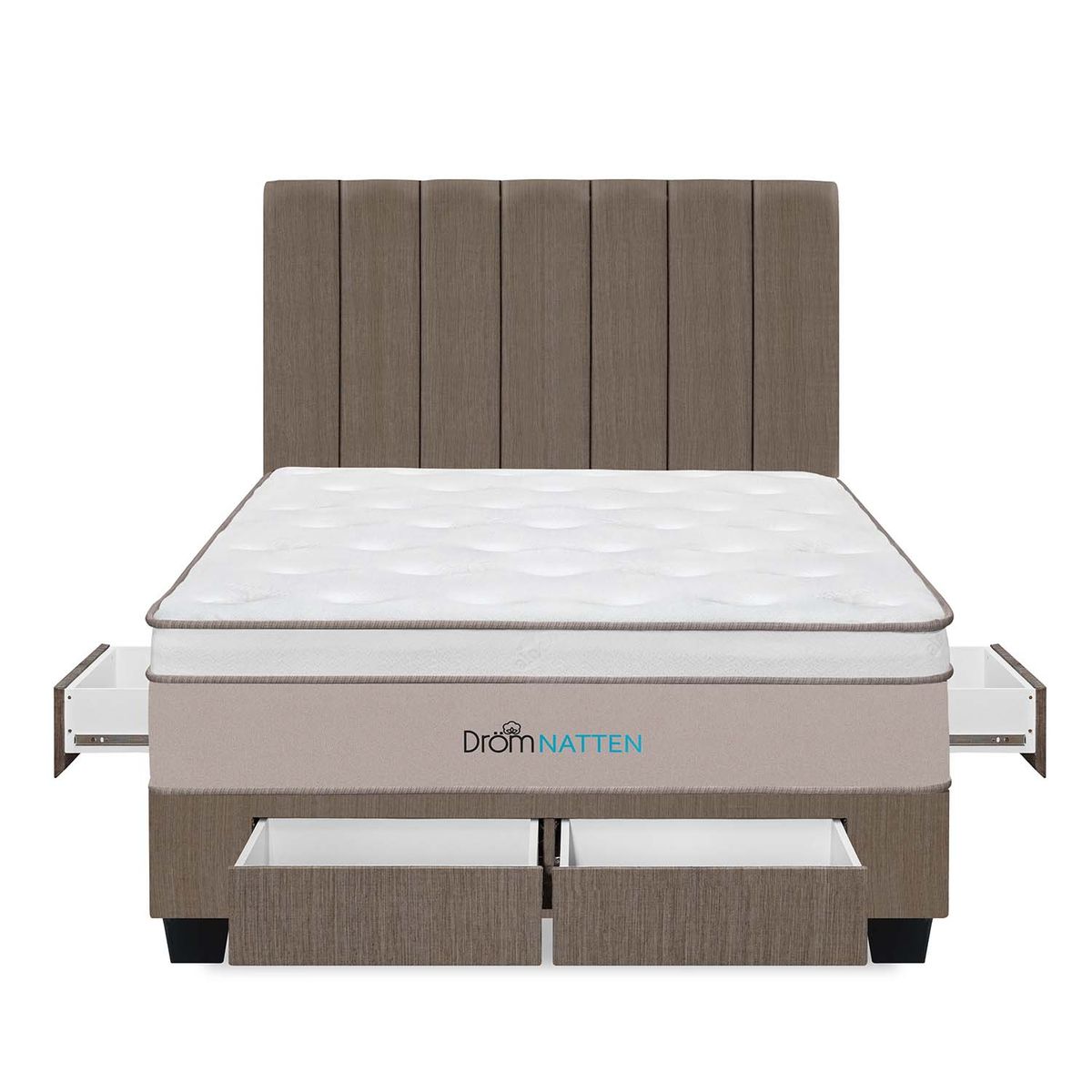 DROM - Dormitorio Con Cajones Natten Queen + 2 Almohadas Viscoelásticas + Protector