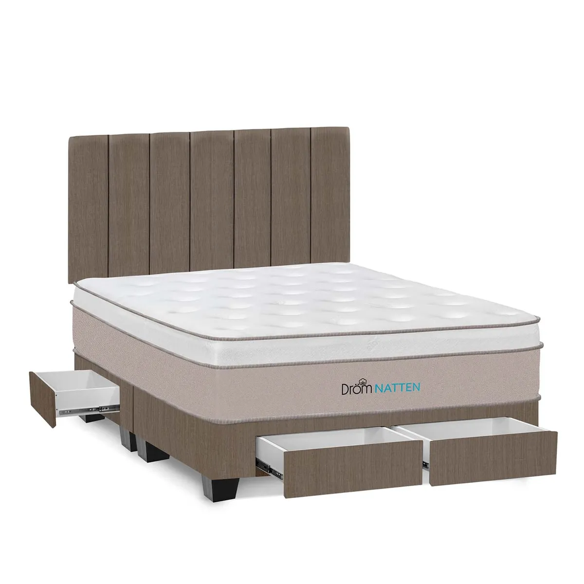 DROM - Dormitorio Con Cajones Natten Queen + 2 Almohadas Viscoelásticas + Protector