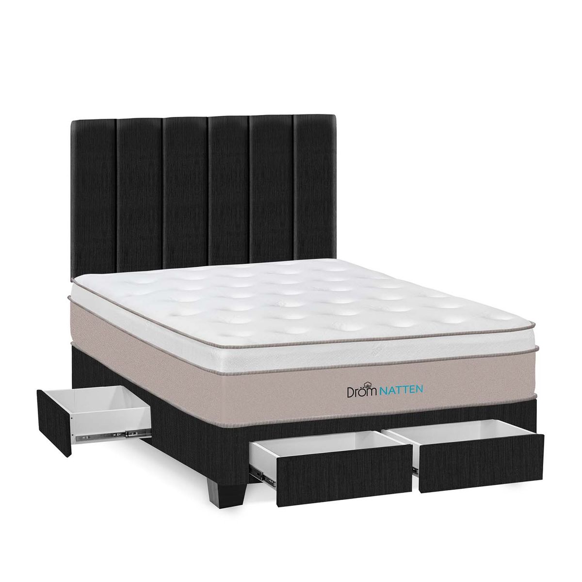 DROM - Dormitorio Con Cajones Natten 2 Plz + 2 Almohadas Viscoelásticas + Protector