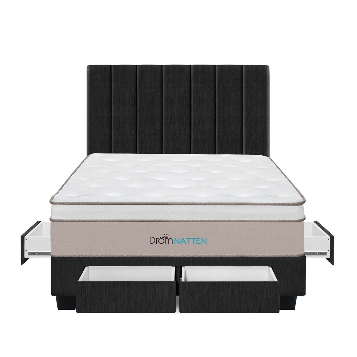 DROM - Dormitorio Con Cajones Natten Queen + 2 Almohadas Viscoelásticas + Protector